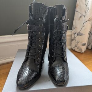 Aquatalia Black Lace Up Boots with Textured Finish